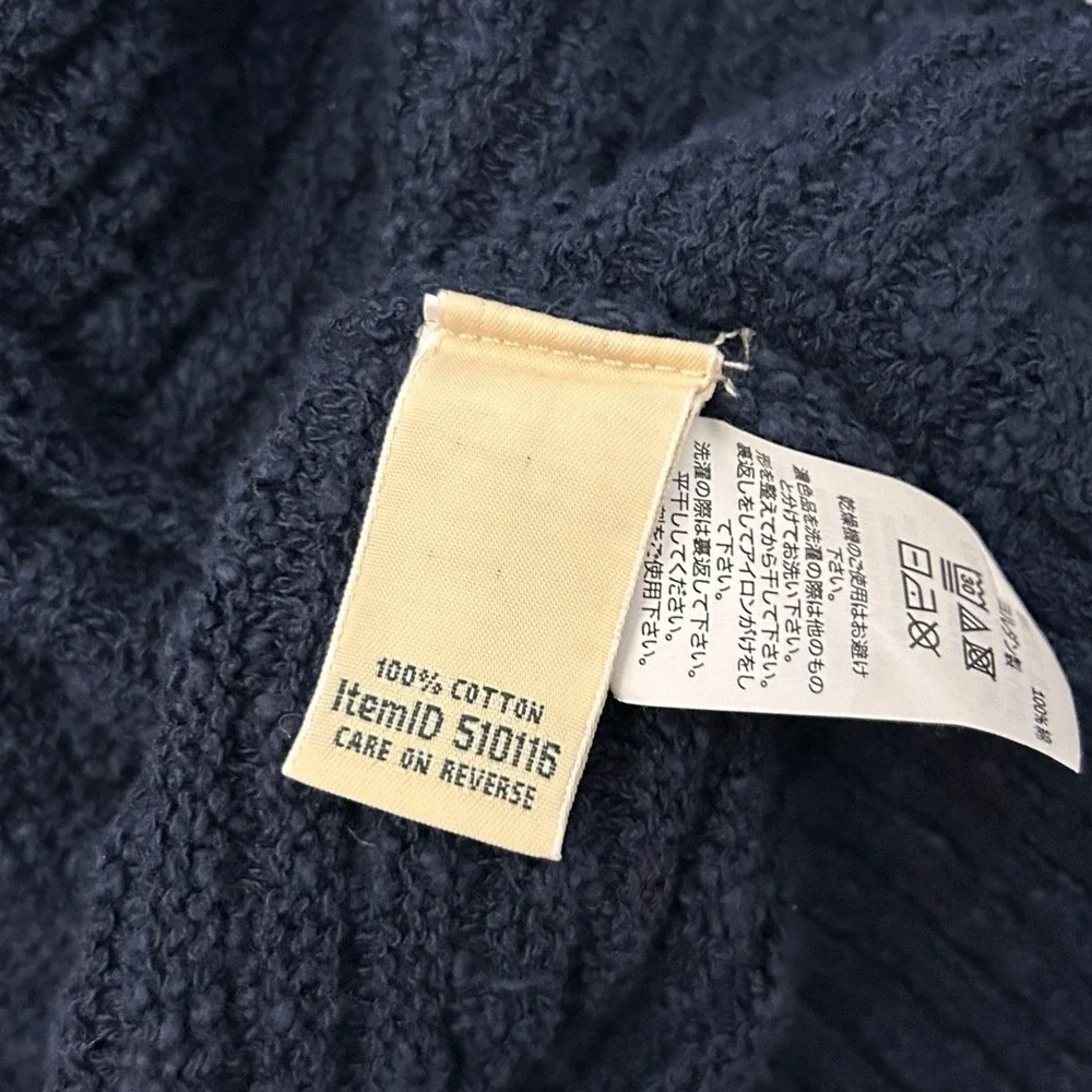 LL Bean Cardigan Sweater Womens 2X Navy Blue 100% Cotton Textured Open Front - Picture 4 of 6